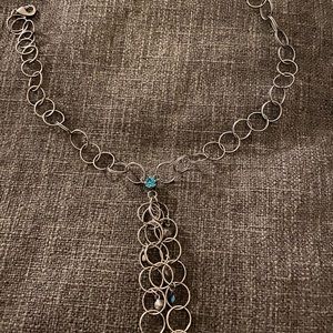 Silver link choker with teal rhinestones